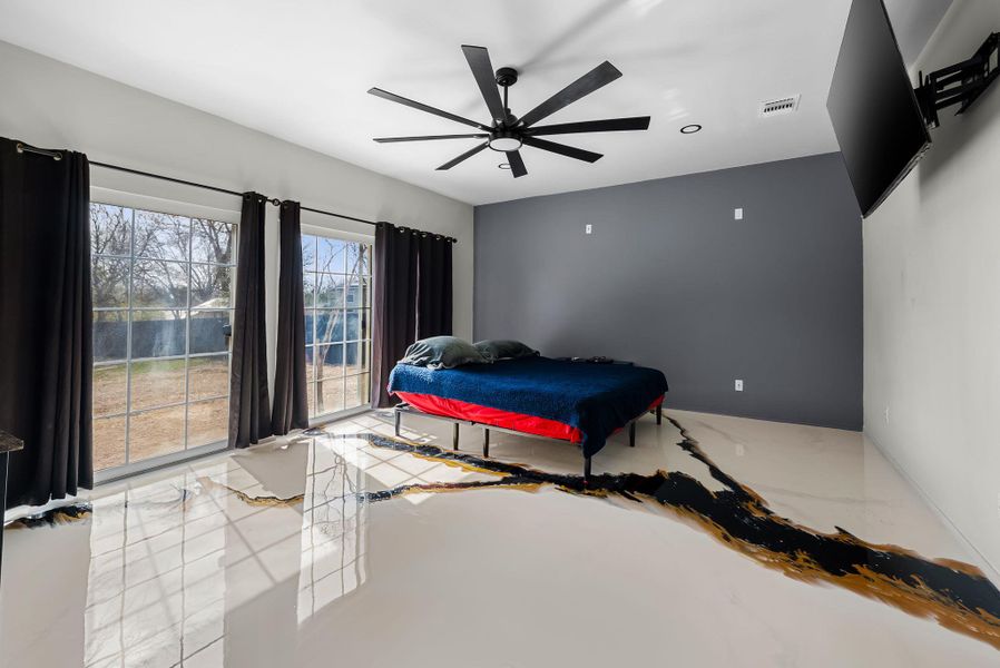 Bedroom featuring ceiling fan