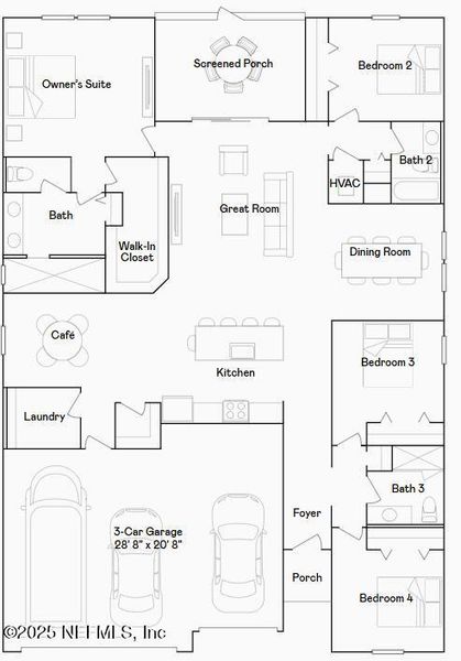 2D floor plan layout of this home in Edenbrooke at Hyland Trail | 55+: Edenbrooke at Hyland Trail 60s, Green Cove Springs, FL (Image 3).