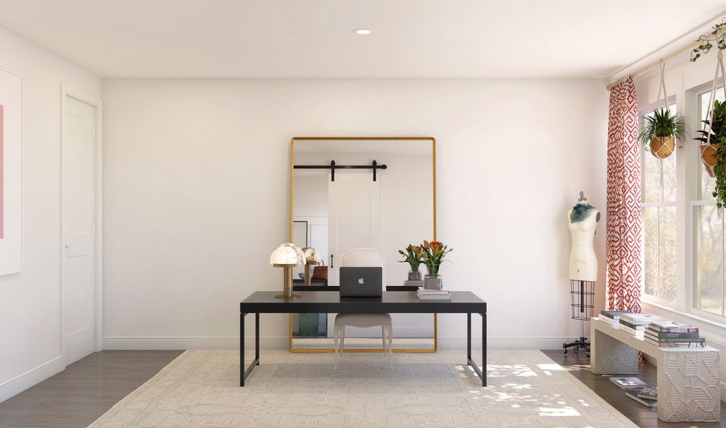 Home office with double barn doors