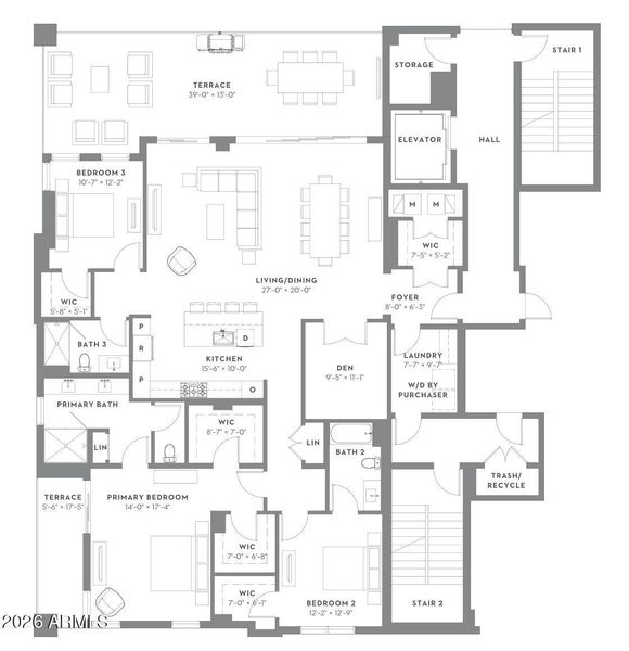 Floor plan (den left open option)