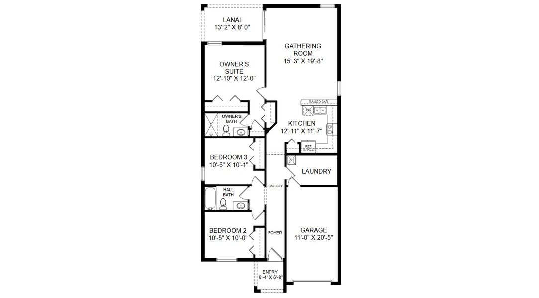 2D floor plan layout for the Aurora by Highland Homes of Florida in Myrtlebrook Preserve, Lakeland, FL (Image 4).