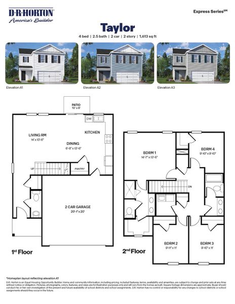 2D floor plan layout for the TAYLOR by D.R. Horton in Owens Ridge, Lexington, NC (Image 3).