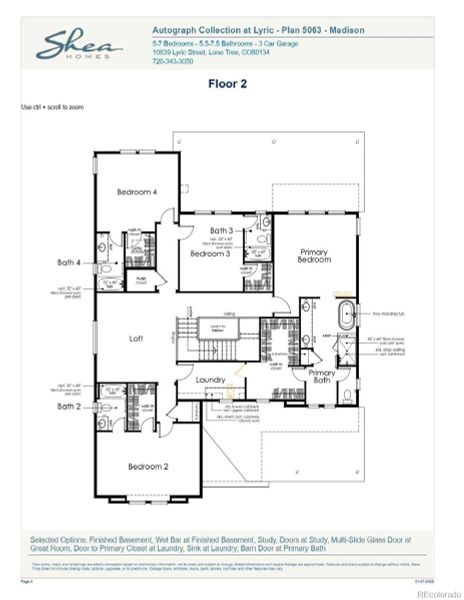 2D floor plan layout of this home in Autograph at Lyric, Lone Tree, CO (Image 4).