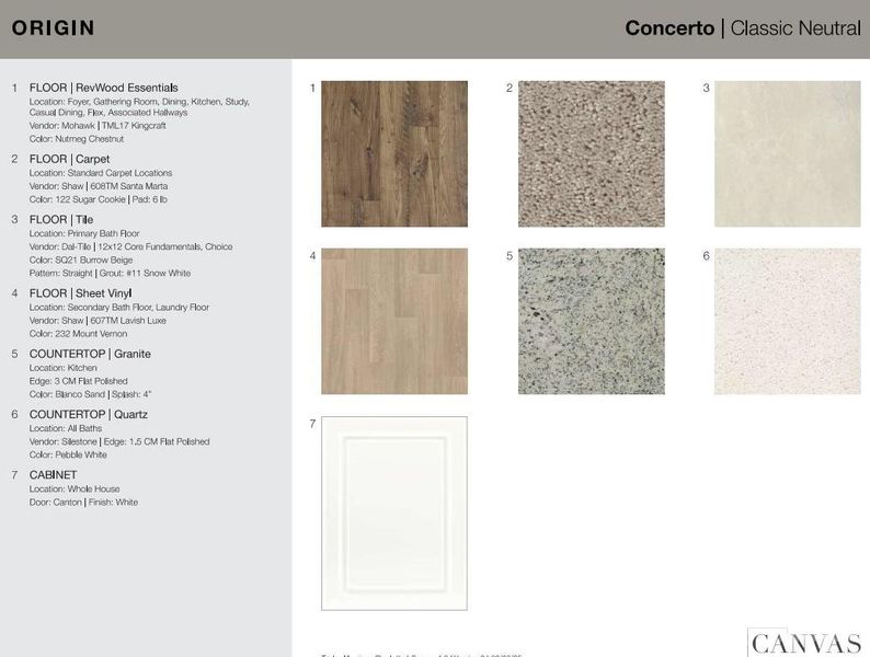 509 Silver Birch Court design selections. Home is currently under construction and selections are subject to change.