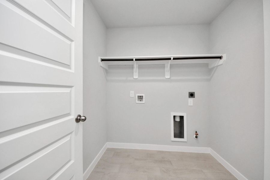 A perfect blend of functionality and comfort. Capture the essence of easy living with a first-floor laundry room, thoughtfully equipped with shelving for effortless organization. Both electric and gas connections available.