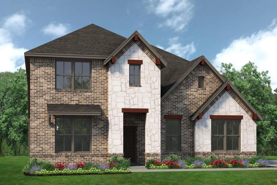 Elevation B with Stone and Outswing | Concept 2870 at Chisholm Hills in Cleburne, TX by Landsea Homes