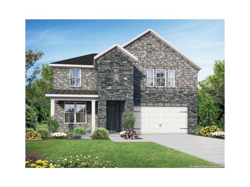 Front exterior of a new home in Horizon Pointe, Converse, TX, highlighting curb appeal (Image 1).