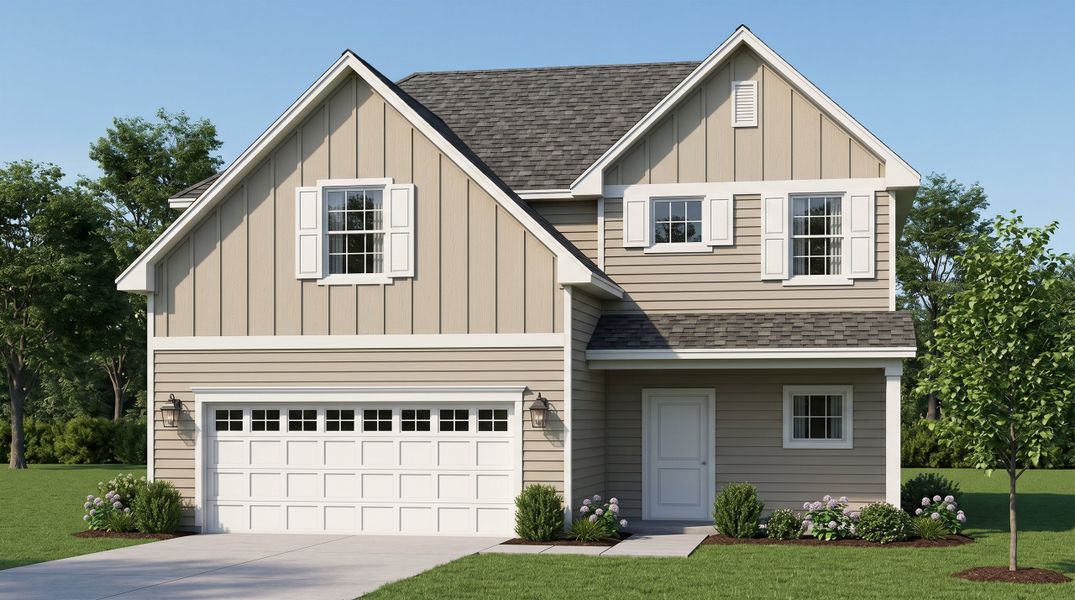 Representative exterior photo of a completed home built from the 1574 by Adams Homes in Elk Creek, Smithfield, NC (Image 1). Representative exterior photo of a completed home built from the 1574 by Adams Homes in Elk Creek, Smithfield, NC (Image 1).