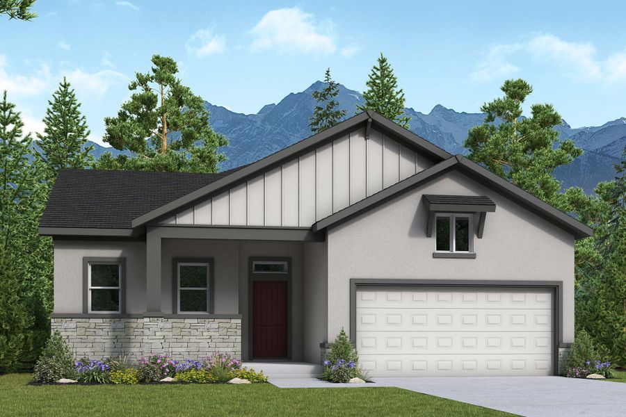 Representative exterior photo of a completed home built from the The Ivyglen by David Weekley Homes in Wolf Ranch - Enclave Collection, Colorado Springs, CO (Image 15).