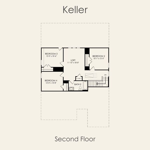 2D floor plan layout for the Keller by Pulte Homes in Lagos, Manor, TX (Image 5). 2D floor plan layout for the Keller by Pulte Homes in Lagos, Manor, TX (Image 5).