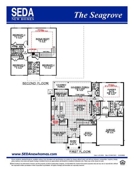 2D floor plan layout for the Seagrove by SEDA New Homes in Sandy Ridge, Yulee, FL (Image 3).