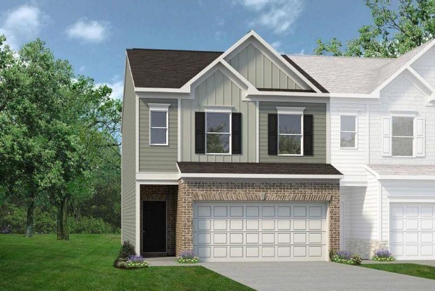 Front exterior of a new home in The Andros, Dalton, GA, highlighting curb appeal (Image 1).