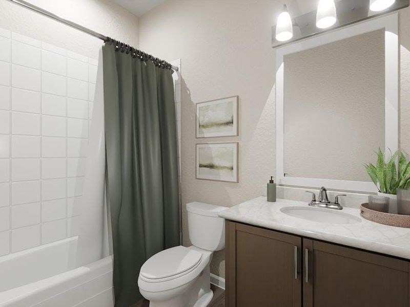 A convenient hall bath serves secondary bedrooms. (Artist`s rendering) A convenient hall bath serves secondary bedrooms. (Artist`s rendering)