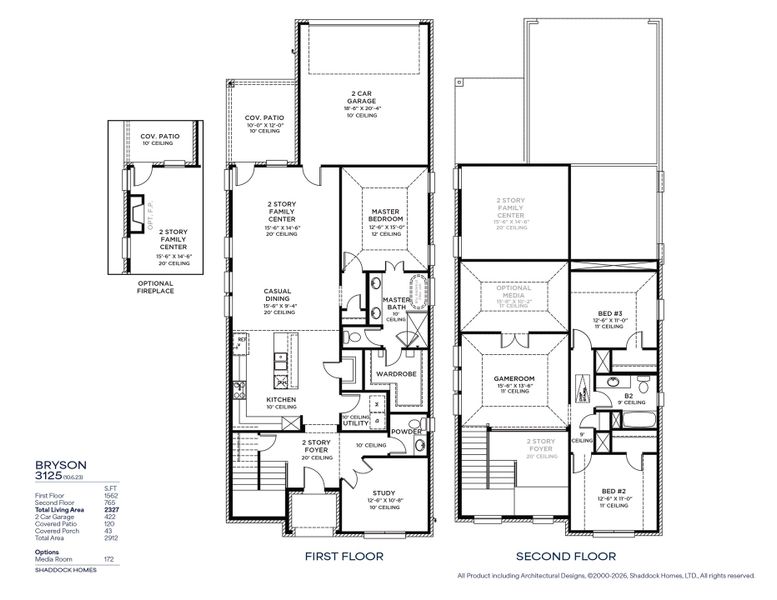 2D floor plan layout for the Bryson - SH 3125 by Shaddock Homes in Cottages of Celina, Celina, TX (Image 3).