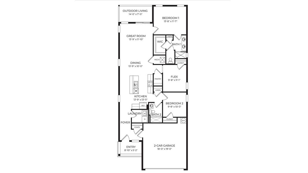 2D floor plan layout for the BOWEN by D.R. Horton in Lakes of Mount Dora, Mount Dora, FL (Image 3).