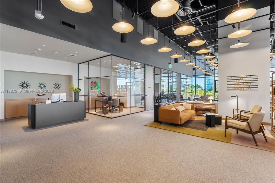 Lobby area at Business & Co-Working Center at Five Park Miami Beach Lobby area at Business & Co-Working Center at Five Park Miami Beach