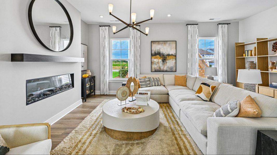 The Westport Plan by DRB Homes in Miller Farm - Living Space with Electric Fireplace The Westport Plan by DRB Homes in Miller Farm - Living Space with Electric Fireplace