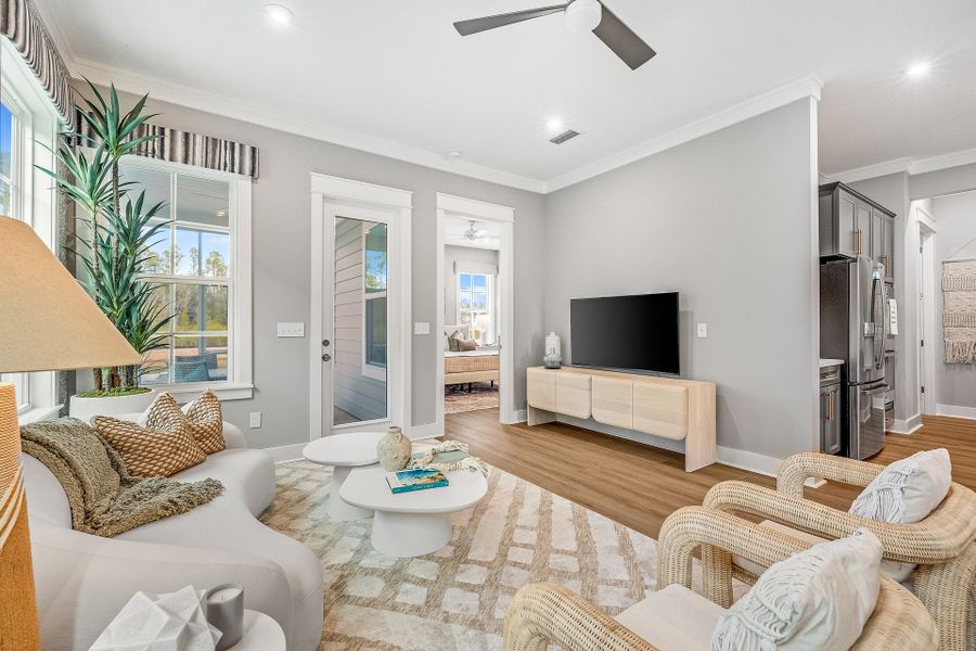 Representative furnished interior of a home built from the Anfield by Fischer Homes in The Villas at Longleaf Park, a Watersound Origins® community, Inlet Beach (Image 17).