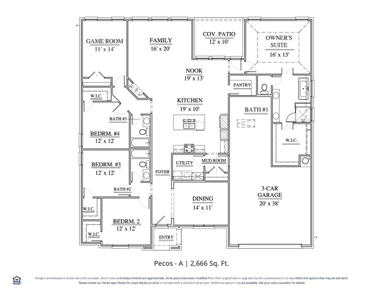 2D floor plan layout for the Pecos by Our Country Homes in LeTara, Haslet, TX (Image 3).