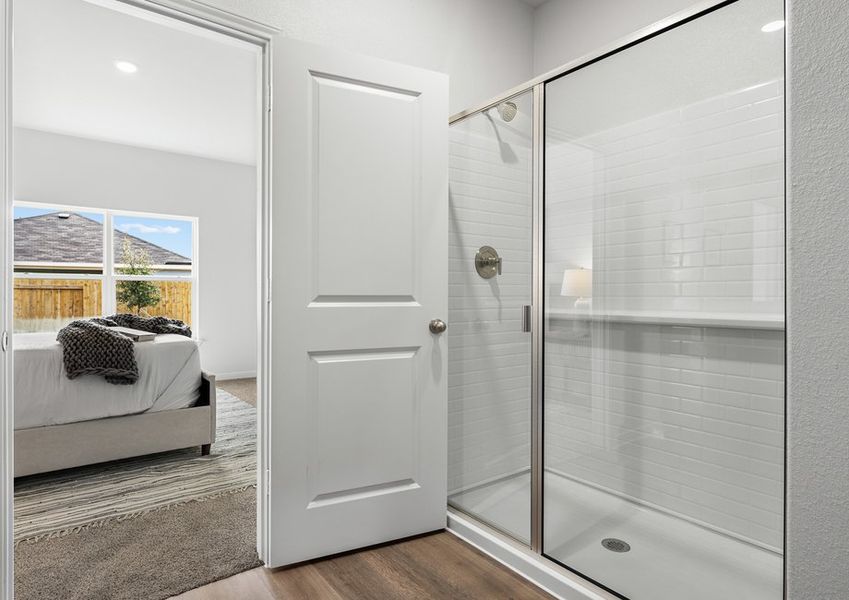 The master bathroom has a glass, walk-in shower. The master bathroom has a glass, walk-in shower.