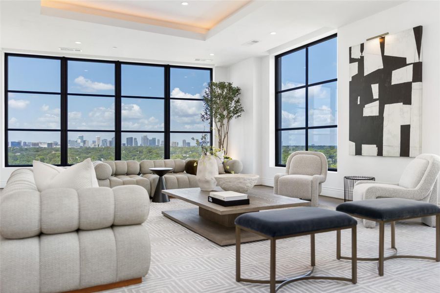 From every perspective, the residence showcases breathtaking panoramic views, blending indoor comfort with the beauty of the surrounding River Oaks landscape.