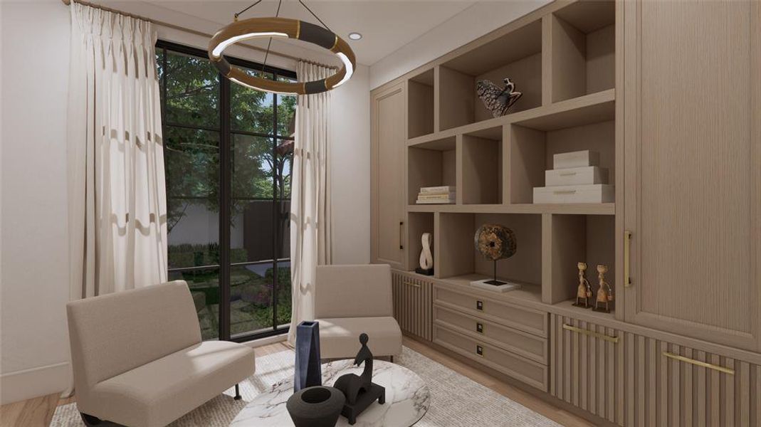 Downstairs Formal Study with custom built-in cabinetry