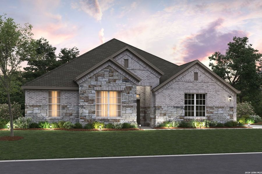 Front exterior of a new home in Vista Gardens, San Antonio, TX, highlighting curb appeal (Image 2). Front exterior of a new home in Vista Gardens, San Antonio, TX, highlighting curb appeal (Image 2).