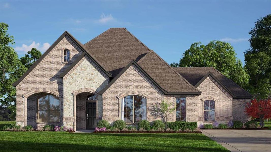Front exterior of a new home in Massey Meadows, Midlothian, TX, highlighting curb appeal (Image 1).