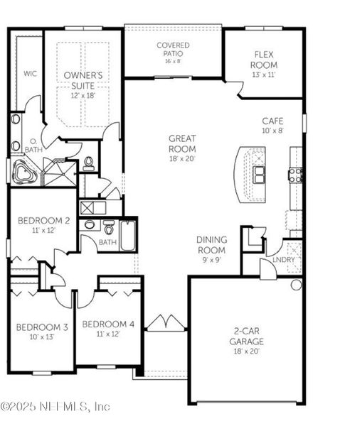 2D floor plan layout of this home in Silver Landing at SilverLeaf, St. Augustine, FL (Image 3).
