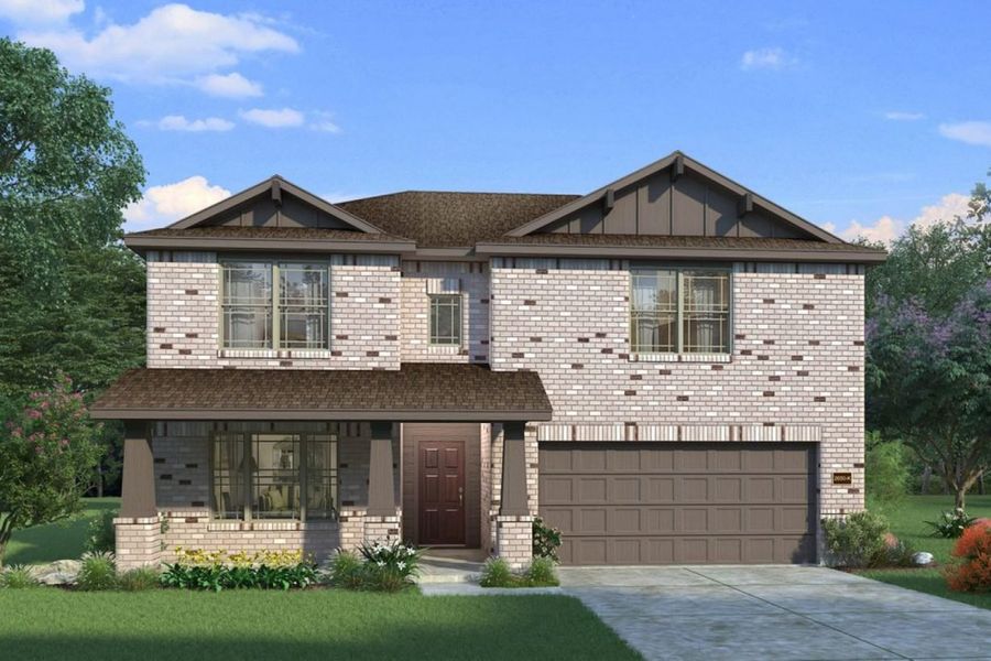 Representative exterior photo of a completed home built from the Hemlock II Trinity Grove Signature by Brohn Homes in Trinity Grove, Spring, TX (Image 8). Representative exterior photo of a completed home built from the Hemlock II Trinity Grove Signature by Brohn Homes in Trinity Grove, Spring, TX (Image 8).