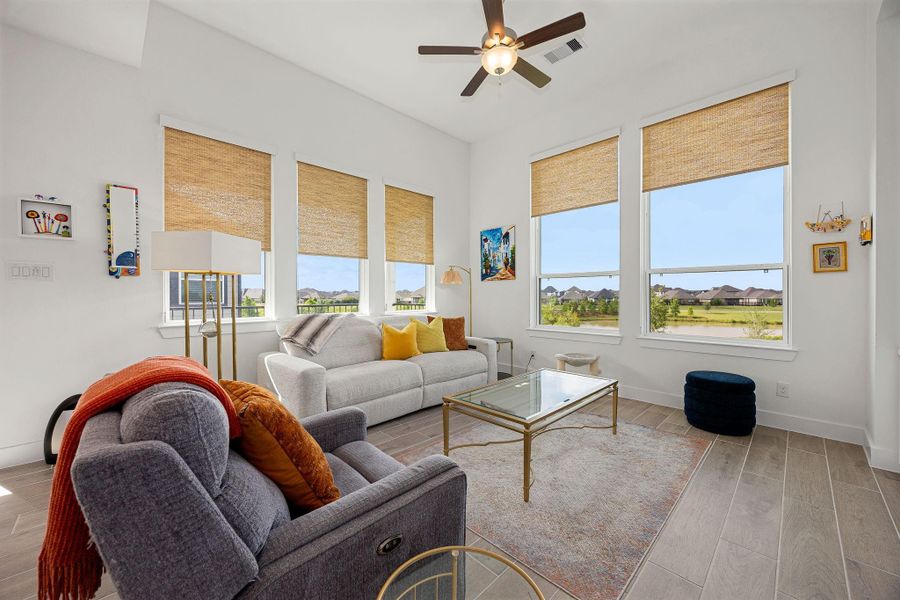 An abundance of natural light fills the living area during the day