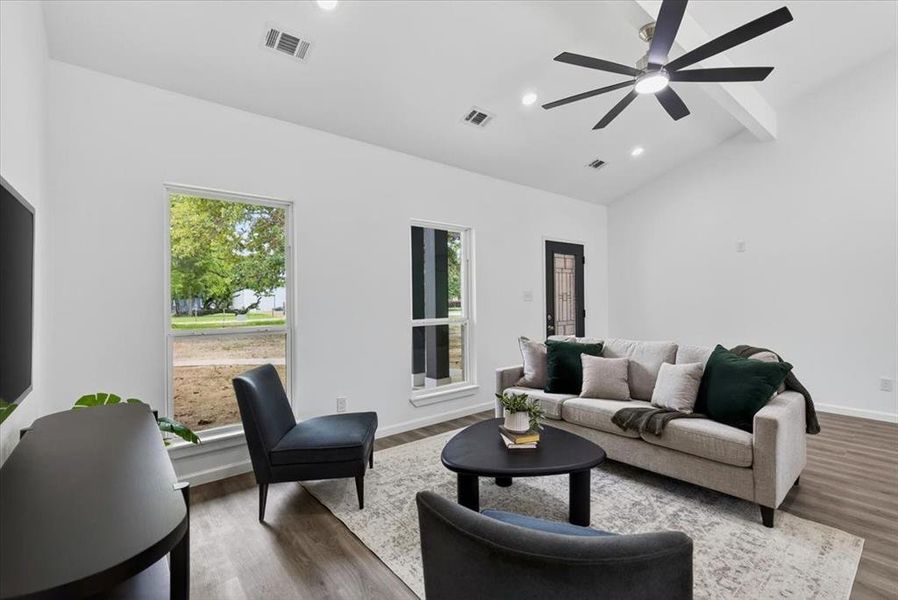 The natural light and proximity to the fridge make this space a great place to unwind.