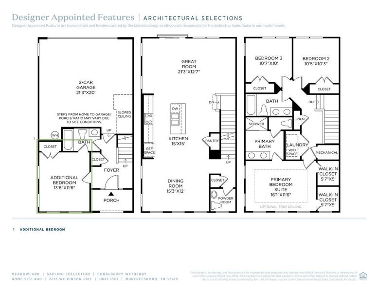 2D floor plan layout of this home in Meadowlark, Murfreesboro, TN (Image 5).