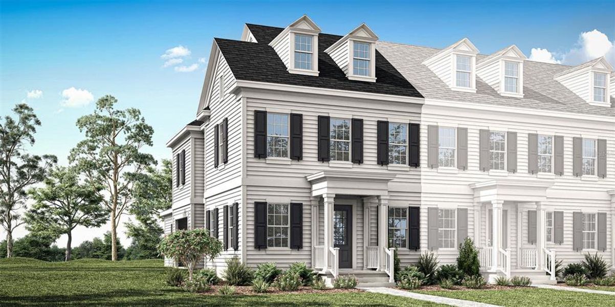 Front exterior of a new home in Celebration - Island Village, Celebration, FL, highlighting curb appeal (Image 1). Front exterior of a new home in Celebration - Island Village, Celebration, FL, highlighting curb appeal (Image 1).