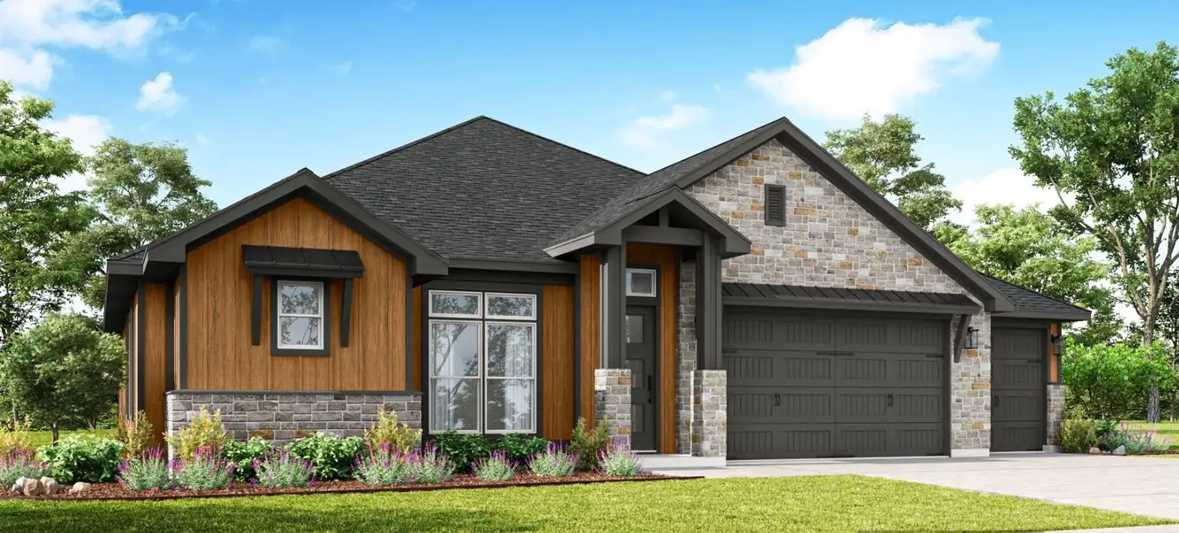Front exterior of a new home in Bella Charca, Nolanville, TX, highlighting curb appeal (Image 1). Front exterior of a new home in Bella Charca, Nolanville, TX, highlighting curb appeal (Image 1).