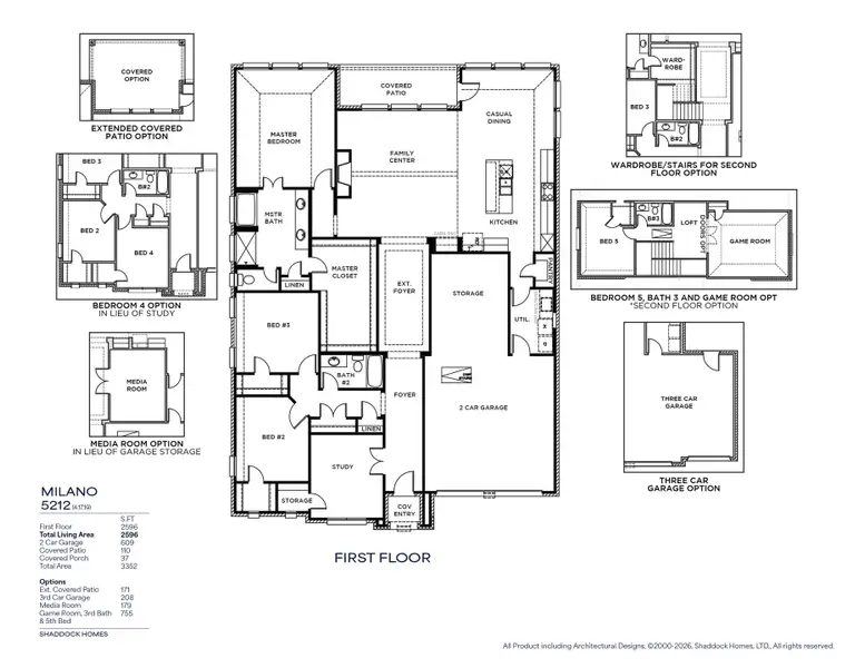 2D floor plan layout for the Milano - SH 5212 by Shaddock Homes in Quail Hollow, Rockwall, TX (Image 3). 2D floor plan layout for the Milano - SH 5212 by Shaddock Homes in Quail Hollow, Rockwall, TX (Image 3).