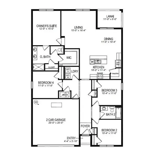 2D floor plan layout of this home in Oak Leaf Preserve, New Smyrna Beach, FL (Image 1).