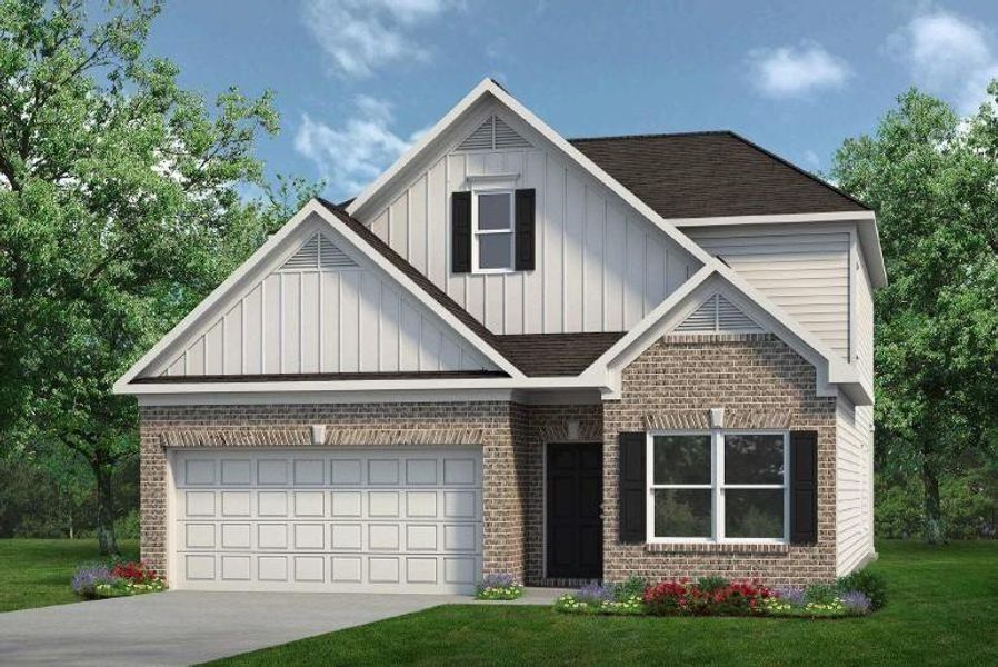 Front exterior of a new home in Allen Manor, Hoschton, GA, highlighting curb appeal (Image 1).