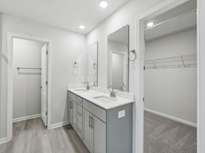 Primary bathroom in the Chatham floorplan at 250 White Birch Lane in Angier, NC.