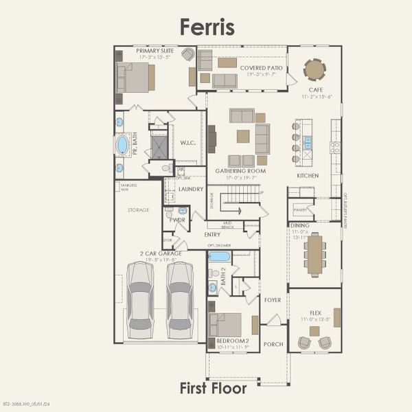 2D floor plan layout for the Ferris by Pulte Homes in Mission Hills, Garland, TX (Image 5).