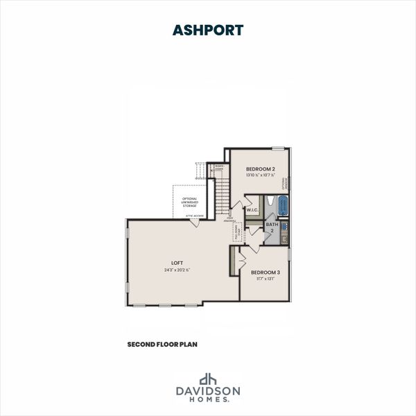 2D floor plan layout for the The Ashport K by Davidson Homes LLC in Montrose, Aberdeen, NC (Image 5).
