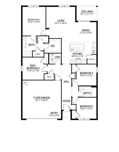 2D floor plan layout for the CALI by D.R. Horton in LaBelle Homes, Lehigh Acres, FL (Image 4).