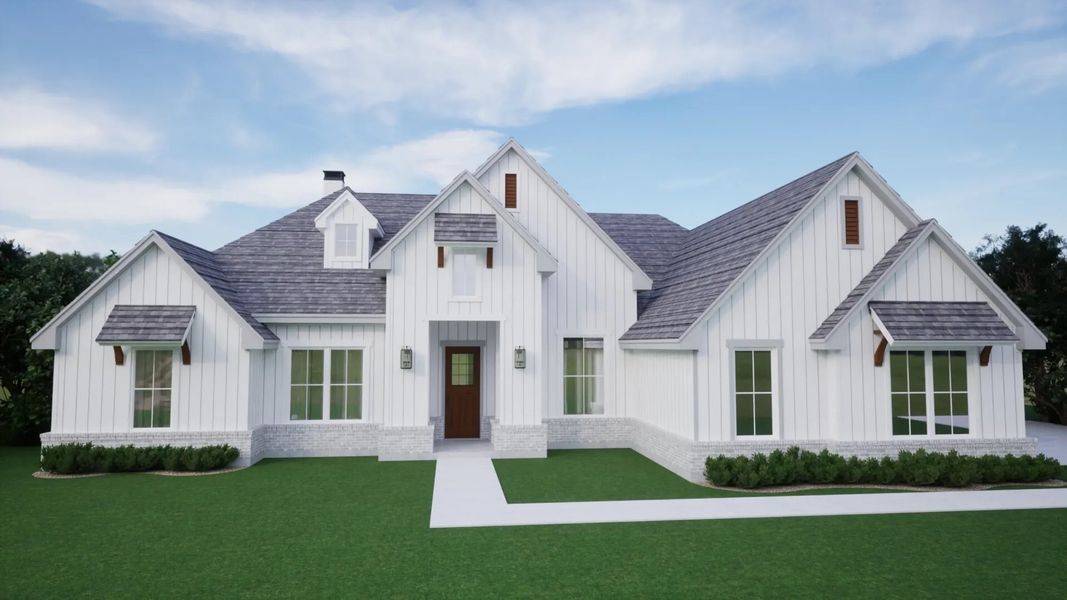 Front exterior of a new home in Eagles Bluff, Willow Park, TX, highlighting curb appeal (Image 23).