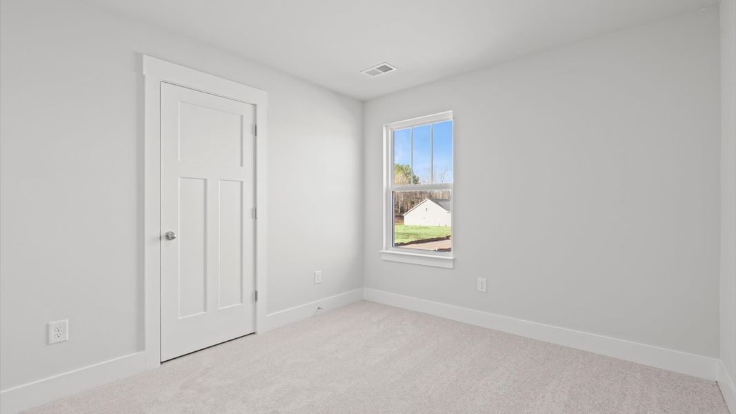 Tasteful bedroom with plush carpet, a walk-in closet, and large windows for abundant natural light