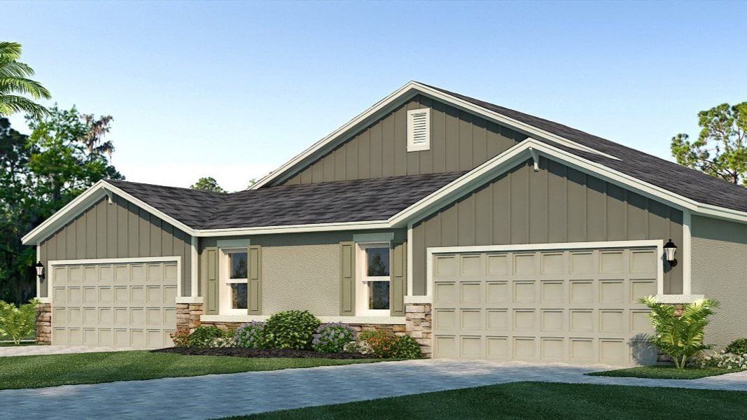 Front exterior of a new home in Legacy Preserve, Parrish, FL, highlighting curb appeal (Image 1). Front exterior of a new home in Legacy Preserve, Parrish, FL, highlighting curb appeal (Image 1).