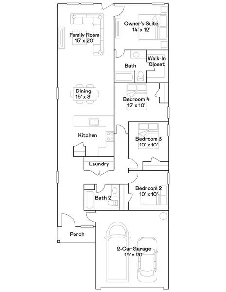 2D floor plan layout of this home in Anniston: Cottage Collection, Katy, TX (Image 3).