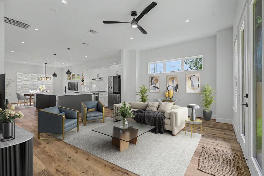 Virtually staged living room featuring an open-concept layout perfect for entertaining or relaxing.