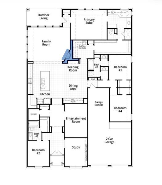 2D floor plan layout for the 217 by Highland Homes in Furst Ranch, Flower Mound, TX (Image 4).