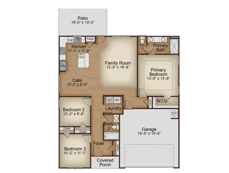 2D floor plan layout for the Cottonwood by McKinley Homes in Oakhill Estates, Adairsville, GA (Image 3).
