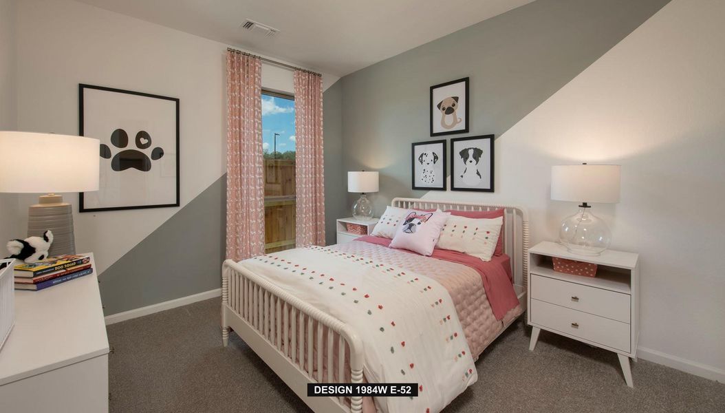 Bedroom with baseboards and dark colored carpet